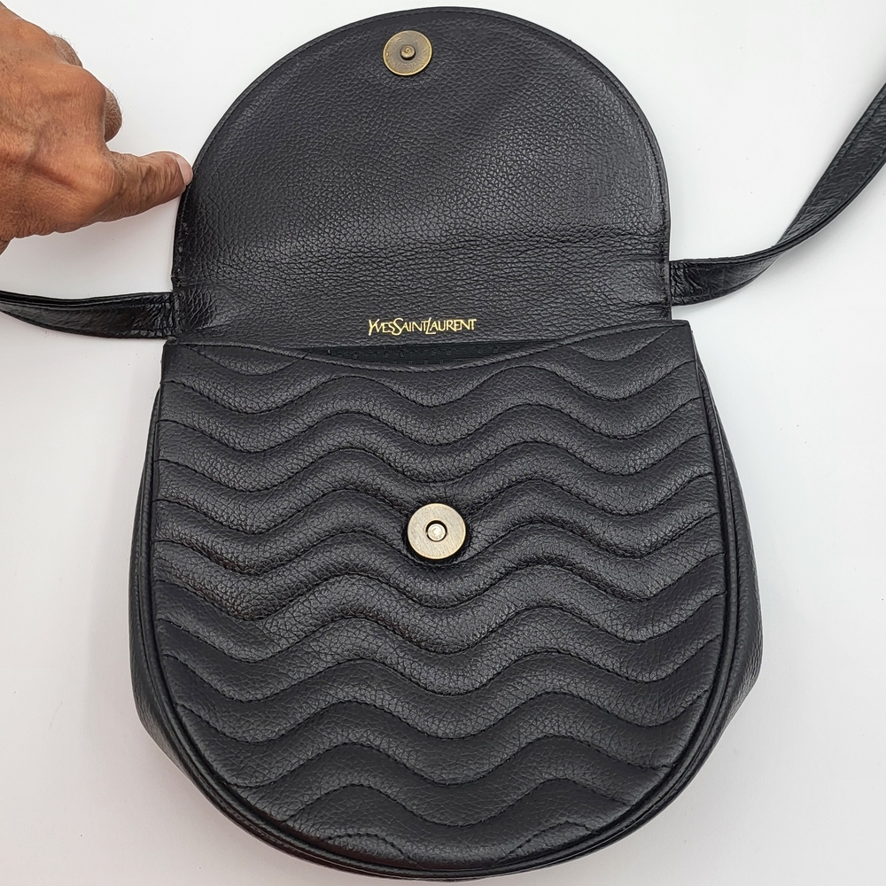 Yves Saint Laurent Cassandra Logo Black Leather Shoulder Bag Vintage Super Rare. - Picture 7 of 16